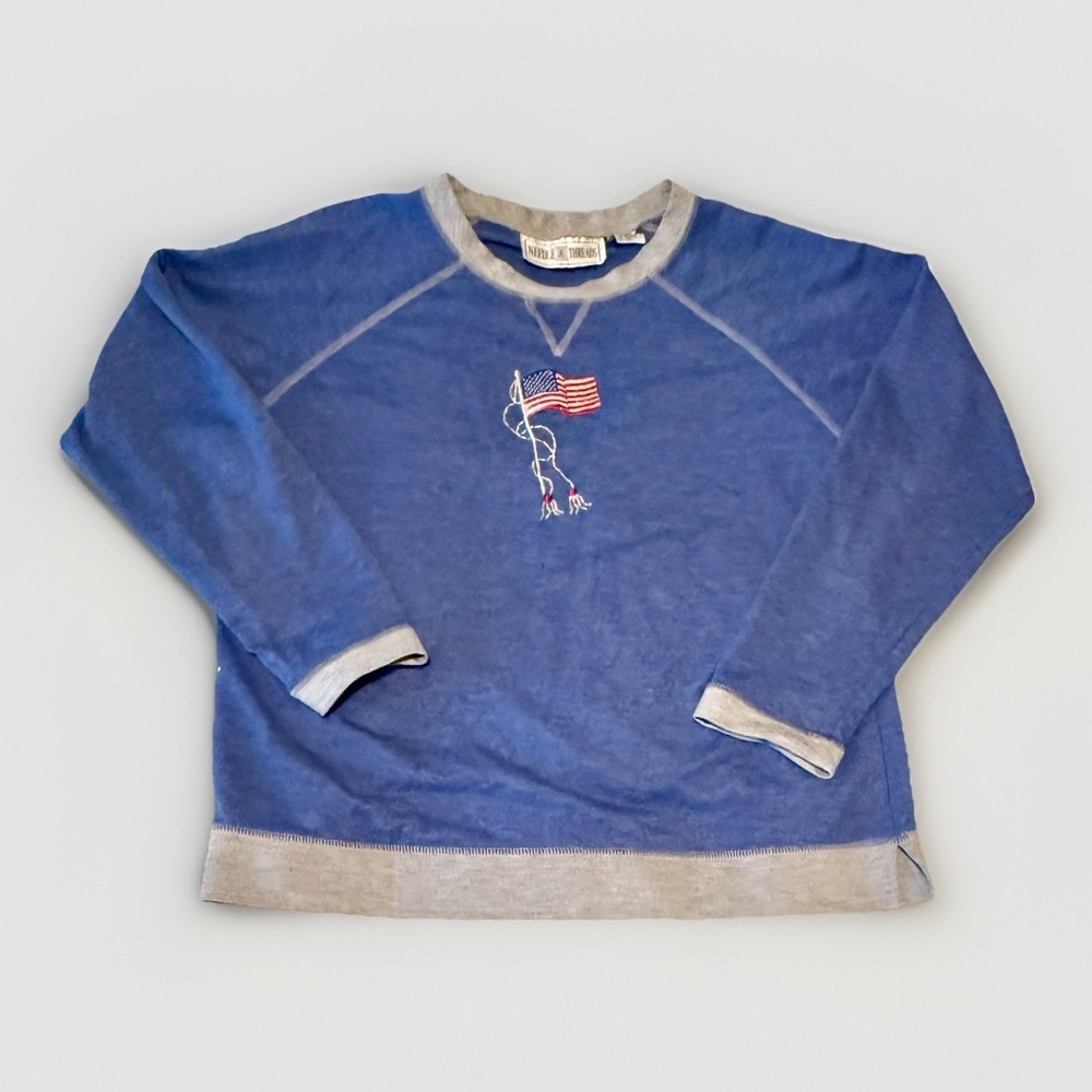 Vintage Needle & Threads American Flag Woman's Long Sleeve Crewneck Size Medium